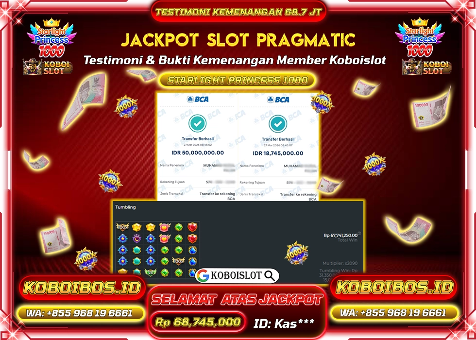 BUKTI KEMENANGAN ID Kas*** SLOT GACOR STARLIGHT PRINCESS 1000 Rp68.745.000,- LUNAS